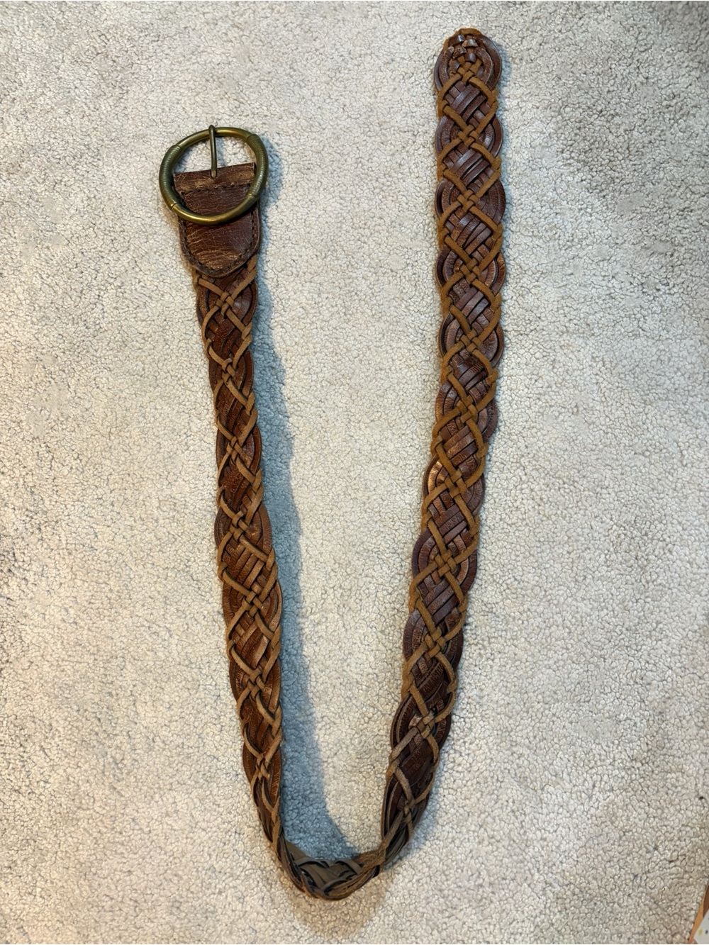 Denim & Supply Ralph Lauren Braided Leather Belt with Brass Buckle in Brown